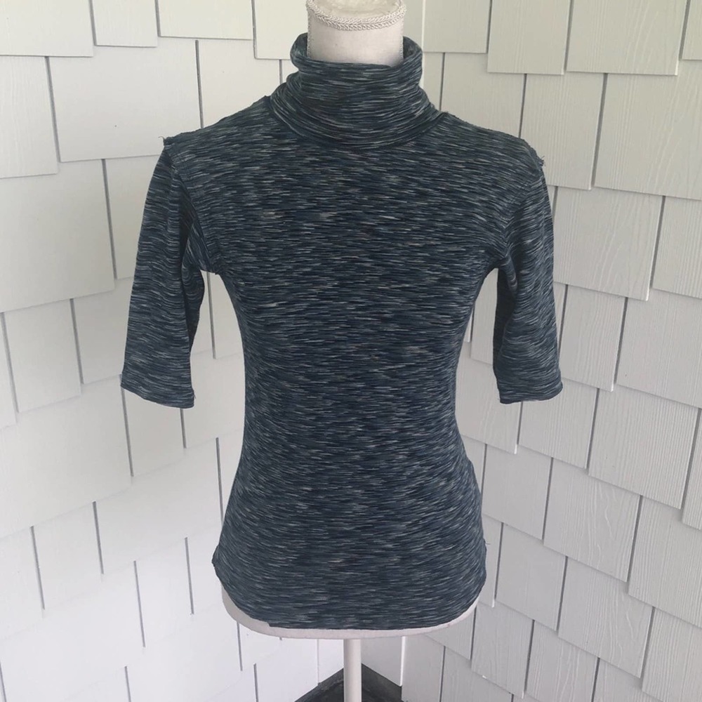Free People Women's Blue Sunshine Space Dyed Half Sleeve Turtleneck Shirt